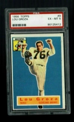 1956 年 Topps LOU GROZA 足球卡 #9 PSA 6 克利夫兰布朗队 — 第 1/2 张图片