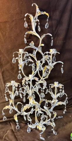 Old Vintage White Gold Gilt Wrought Iron Tole MCM Mid Century Italian Sconce Cover