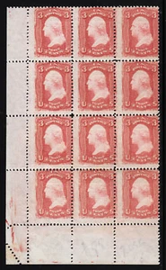USA — SCOTT 88 — 3¢ WASHINGTON — E GRILL — MNH BLOCK/12 — SEE DESC — SCV $18,000 - Picture 1 of 2