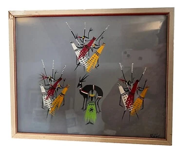 Pintura acuarela vintage tribal africana de caza arte popular firmado Foto 1 de 4