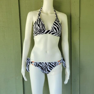 VICTORIA'S SECRET Black White Zebra Side Tie Bikini Swimsuit XS - Picture 1 of 7