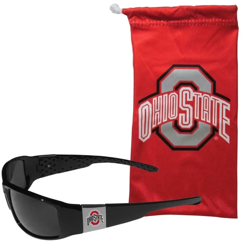 Ohio State Buckeyes Chrome Wrap Sunglasses with Microfiber Bag NCAA Licensed Cover