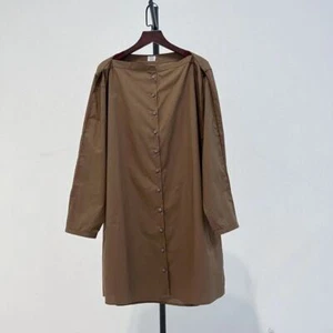 Toteme Camicia Media Lunghezza Gonna Marrone Cotone Popeline Scollo Barca Sciolto Abito Donna - Foto 1 di 12