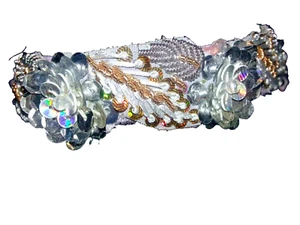 Luxury Bling Dog Collar Handmade Sequin Rhinestone Beaded w/ Bow 10-18” Custom - Picture 1 of 7