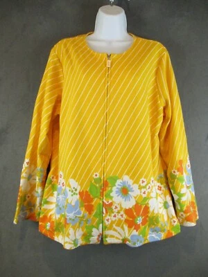 Chaqueta Bob Mackie Mujer XL Amarilla Floral Arte para Usar Cremallera Ligera Resort Foto 1 de 4
