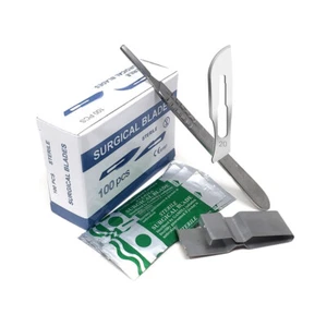 100 cuchillas quirúrgicas estériles #20 con mango #4 y removedor de cuchillas herramientas médicas de otorrinolaringología - Imagen 1 de 4