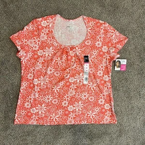 Just My Size Scoop Neck Tee Size 2X (18W/20W) Orange White Floral Shaped Fit NWT - Picture 1 of 6