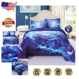 Blue Galaxy Comforter Set Twin for Boys and Girls - Soft & Cozy 5 Pieces - Picture 1 of 11