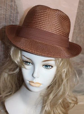 NEW SM BRIM BROWN FEDORA HAT STRAW TRILBY PANAMA GATSBY LARGE GANGSTER - Image 1 of 4