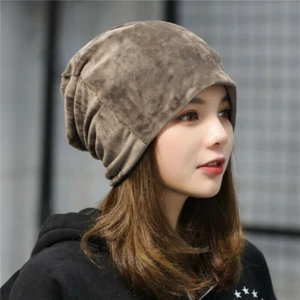 Velvet Winter Beanie Cap Warm Hat Knit Plain Ski Skull Cuff Slouch Women Men Hot - Picture 1 of 7