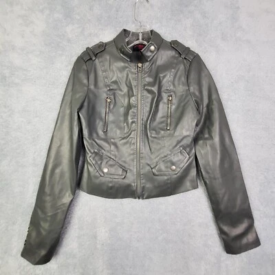NWT Neu Look Moto Jacket Size Small Gray Crop Faux Leather Full Zip Snap Buttons - Image 1 of 4