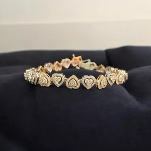 Pave 5.25 Cts Round Brilliant Cut Diamonds Heart Shape Tennis Bracelet 14K Gold - Picture 1 of 13