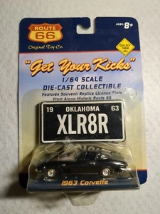 Route 66 1963 Corvette black (Oklahoma XLR8R License Plate) 1:64 Diecast - Picture 1 of 6