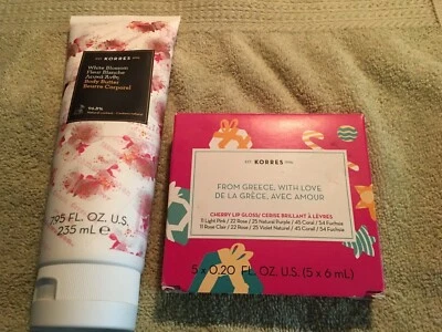 Korres из Греции, с любовью блеск для губ комплект и белый цветок тела масло новый в коробке! - Изображение 1 из 3