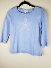 Talbot&#39;s Petite Sweater Baby Blue Starfish Design PP 3/4 Sleeve Pullover Washabl