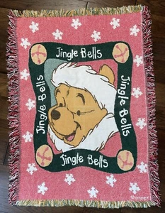 Disney Winnie The Pooh Jingle Bells Christmas Holiday Blanket Throw 38 x 48 - Picture 1 of 4