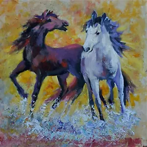 ANDRE DLUHOS Horses Equine Stallion Fire Water Animals Original Art Oil Painting - Picture 1 of 19