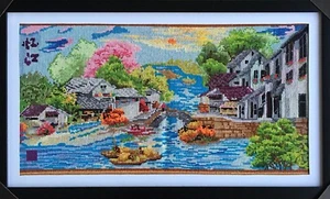 Gestickte Bilder - Handarbeit & Fertigstück "Frühling im japanischen Dorf" - Bild 1 von 5