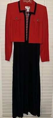 Julian Taylor Vintage Chaqueta Vestido Largo Talla 8 Rojo Y Negro Con Cinturón Foto 1 de 4