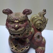 SHISHI LION KUTANI Pottery Statue 6.6 in Japanese Antique MEIJI Era Old Figurine