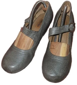 Miz Mooz Women's Shoes Size 8 Elroy Mary Jane Grey Leather Wooden Heels Pumps - Picture 1 of 7