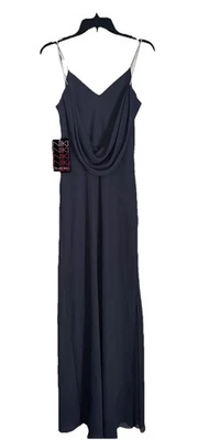 NWT  Niki Livas Formal Slip Dress Size 10 Grey Crystal Straps V Neck $155 - Image 1 of 4