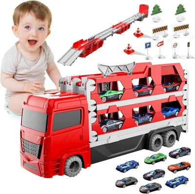 Camion Trasporto Con 9 Auto Da Corsa - Pista Portatile Giocattolo per Bambini Da - Immagine 1 di 4