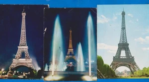set of 3 used postcards with stamps, Eiffel Tower, Paris, France - Picture 1 of 2