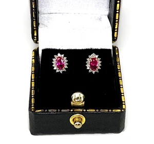 Ruby Diamond Earring Studs 9ct Gold 2grams - 8 x 6mm- BNWT - Picture 1 of 2