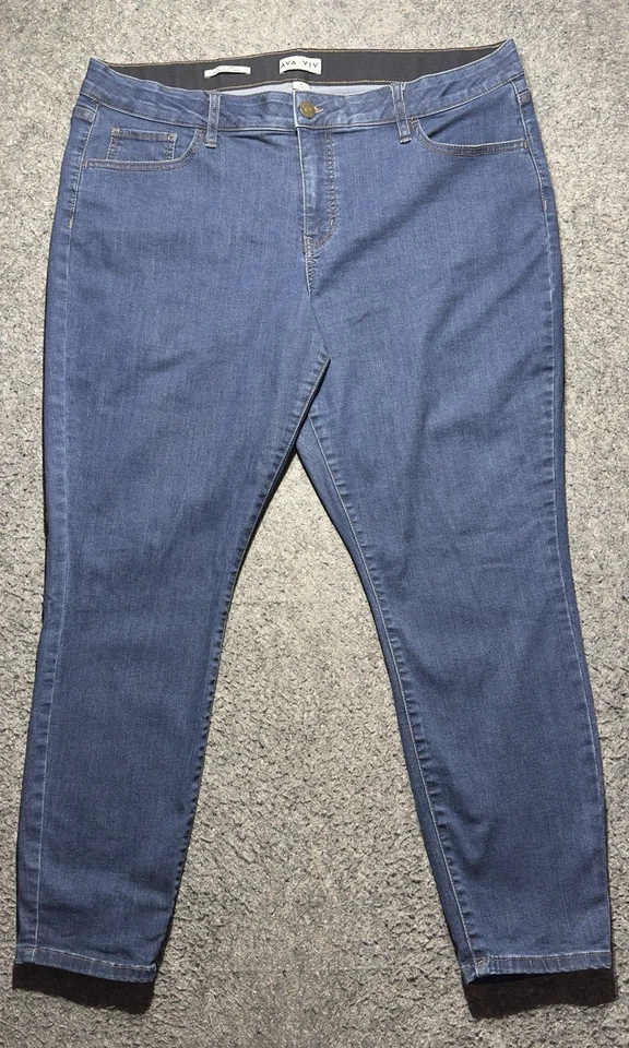 Ava & Viv Mid Rise Skinny Women's Sz 18 Elastic Waist Blue Denim Stretch Jeans - Image 1 of 4