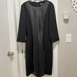 Addison Bodycon Black Dress Faux Leather 3/4 Sleeve Women 14 Stretch Knee length - Picture 1 of 10