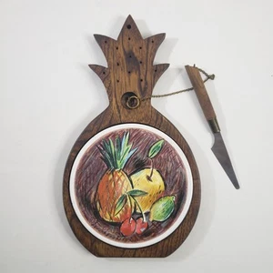 Fred Press MCM Pineapple Retro Cheese Board & Knife Ceramic/Wood Japan - Picture 1 of 11
