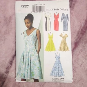 Vogue Easy Options V8997 A5 V-Neck Dresses Size 6 to 14 Sewing Pattern - Picture 1 of 4