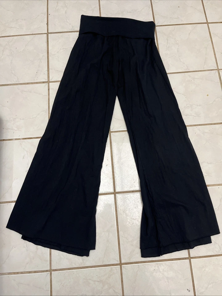 T PARTY NEW! Black Foldover Waist Gauzy Cotton Lined Wide Leg Palazzo Pants Sz M - Image 1 of 4
