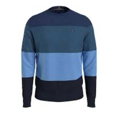 Tommy Hilfiger Men’s XXL Sweater multi blue Striped Crew neck 100% Cotton - Image 1 of 4