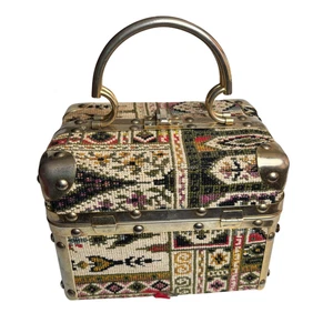 Vintage 60er Jahre Fleurette of Miami Gobelin Box Geldbörse Gold Hardware - Bild 1 von 11