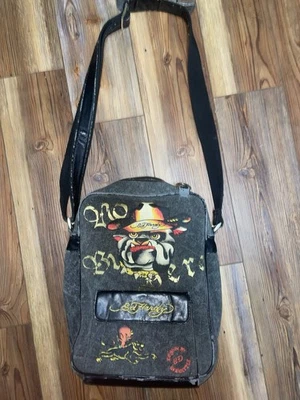 Ed Hardy Bolso Mensajero Gris Calaveras Y2K Patinador Emo Años 2000 De Colección Lona Raro Foto 1 de 4