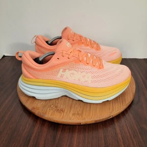 Hoka One One Bondi 8 Womens 8.5 Shoes Shell Coral Peach Pink Running Sneakers - Picture 1 of 10