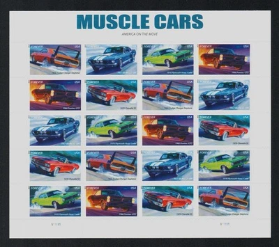 Muscle Cars Forever Stamps Pane Of 20. MNH Scott #4743-47 - Image 1 of 3