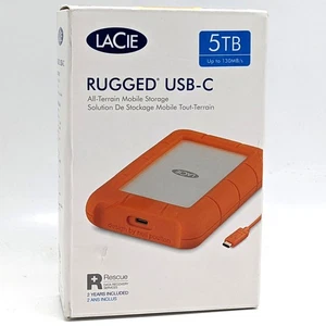 Lacie Rugged USB-C 5TB Portable External Hard Drive 2EUAPI-570 - Picture 1 of 5