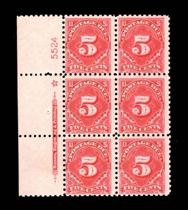 MOMEN: US STAMPS #J55 POSTAGE DUE INTACT PLATE BLOCK OF 6 MINT OG NH LOT #94987 - Picture 1 of 2
