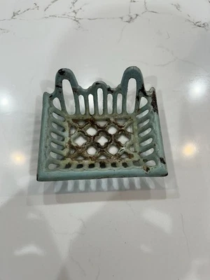 Jabonera de hierro fundido azul huevo vintage Robins metal granja encimera barra 5x4 Foto 1 de 4