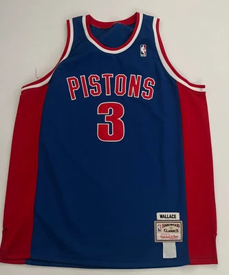 Mitchell & Ness 56 Ben Wallace 硬木经典底特律活塞队球衣蓝色 — 第 1/4 张图片