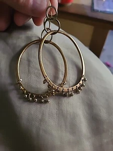 Vintage Large Gold Tone Hoop Earring Oval Shape 2in - Picture 1 of 4