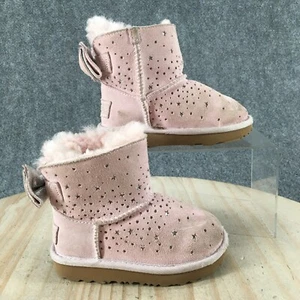 UGG Winter Snow Boots Youth 8 Stargirl Classic Mini II Bow Pink Suede Sheepskin - Picture 1 of 17