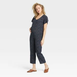 The Nines by Hatch Jumpsuit Womens Maternity Small Blue Floral Cropped Flutter - Picture 1 of 14