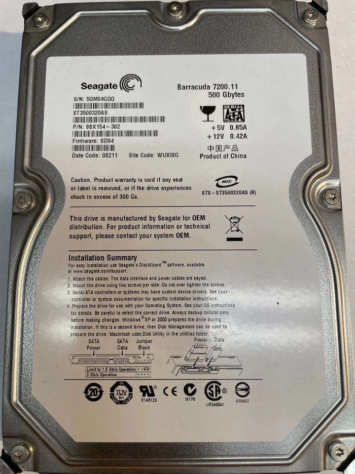Seagate ST3500320AS 500GB SATA Hard Drive - Image 1 of 2