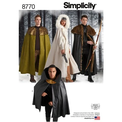 SIMPLICITY 8770 UNISEX COSTUME CAPES Sewing Pattern ONE SIZE FITS MOST COSPLAY - Image 1 of 4