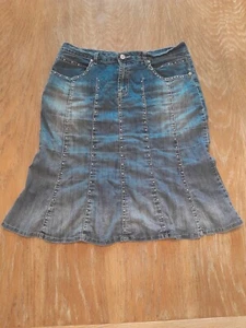 Platinum Plush Y2K Denim Skirt Mermaid Flare Tulip Studded Distressed Vtg Sz 11 - Picture 1 of 12