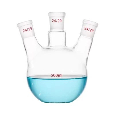 500ml,3-Neck,24/29,Flat Bottom Glass Flask,Three Necks,Lab Chemistry Vessel - Image 1 of 4